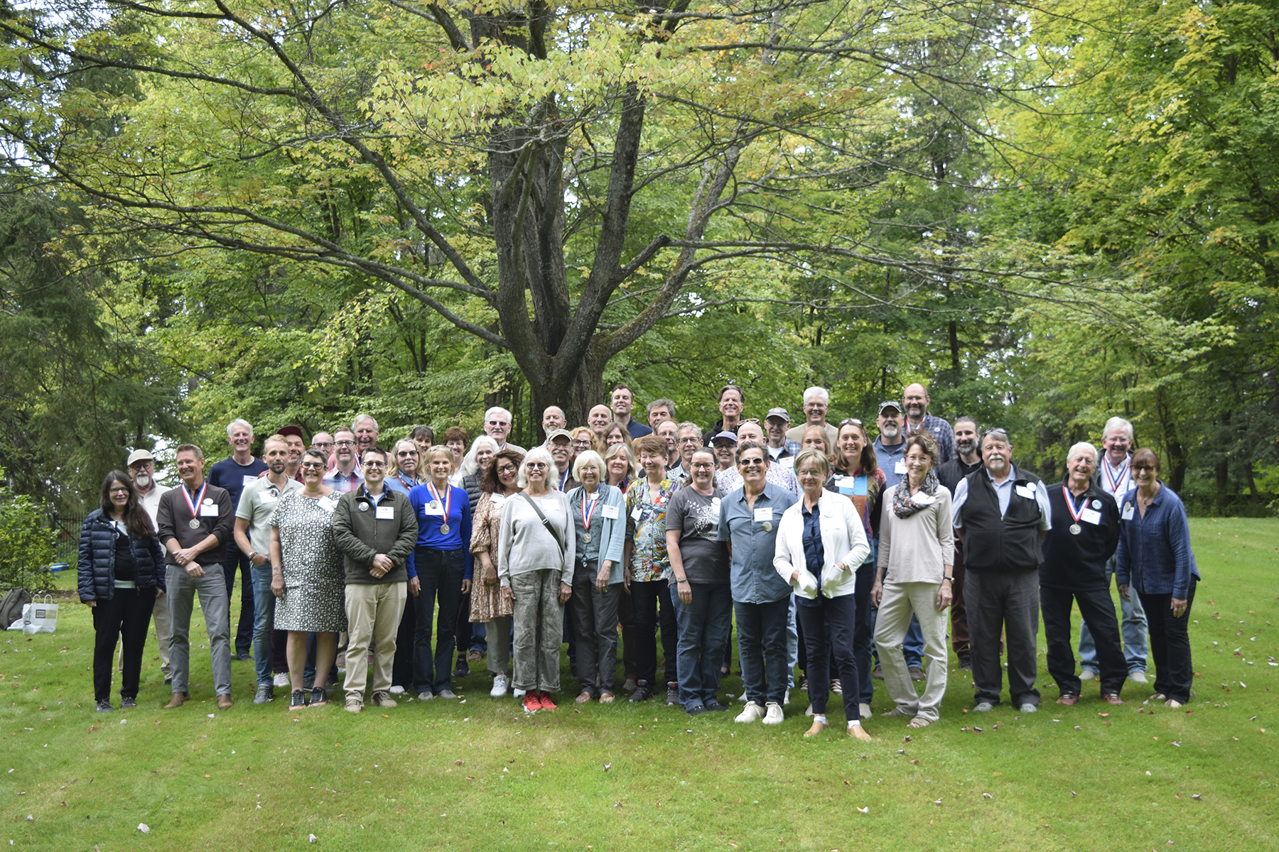 A photo of most of the artists who attended Birds in Art in fall of 2023.